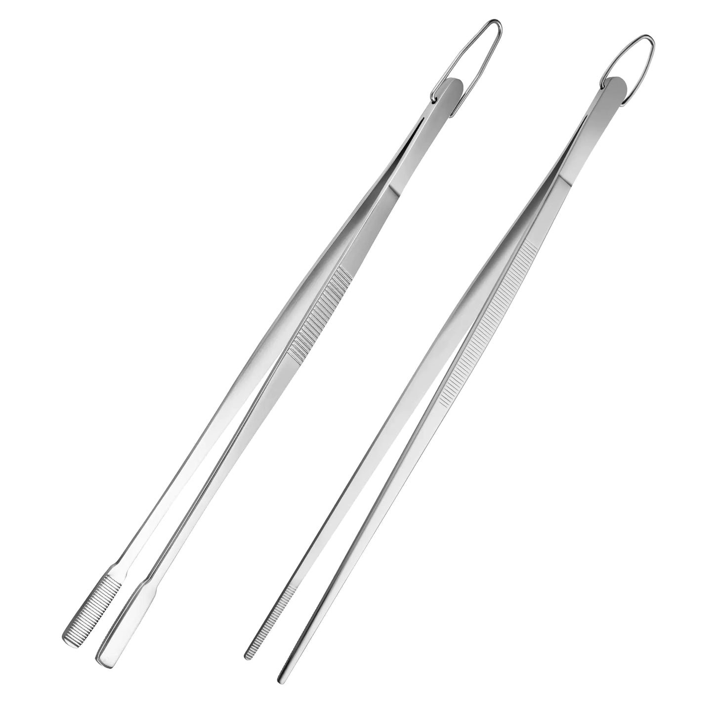12-Inch Kitchen Tweezers Food Grade Stainless Steel Tweezers Tongs Cooking Tweezers for Roasting Grilling Dessert BBQ Dish Decoration (Point Tip + Flat Tip)