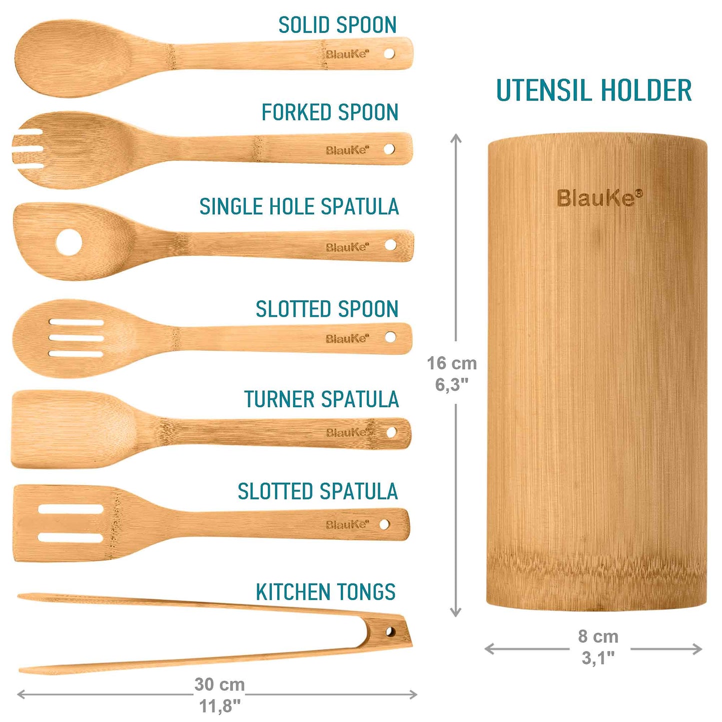 8-Piece Premium Bamboo Kitchen Utensil Set with Holder