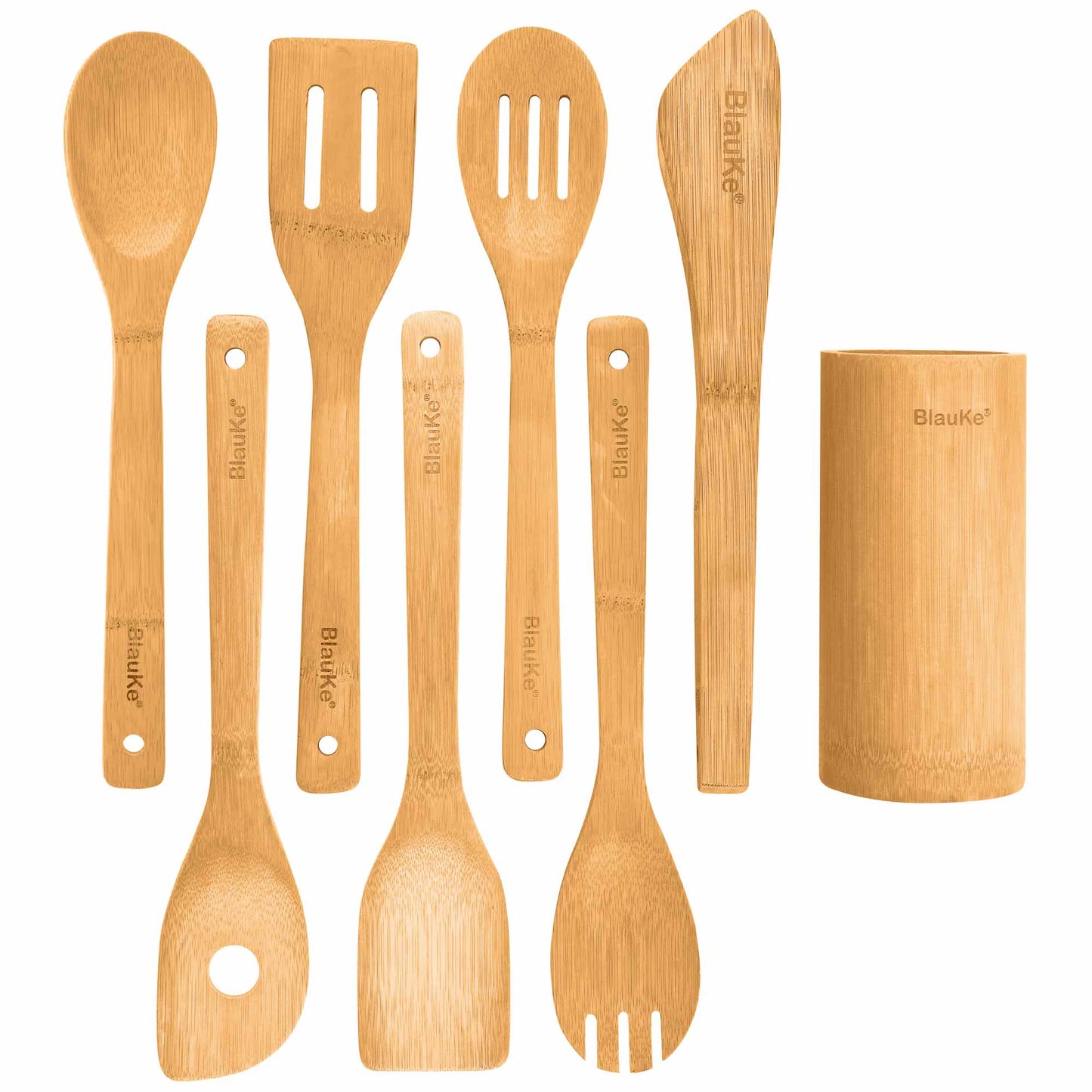 8-Piece Premium Bamboo Kitchen Utensil Set with Holder