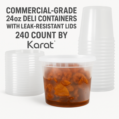 Commercial-Grade 24oz Deli Containers with Leak-Resistant Lids – 240 Count by Karat