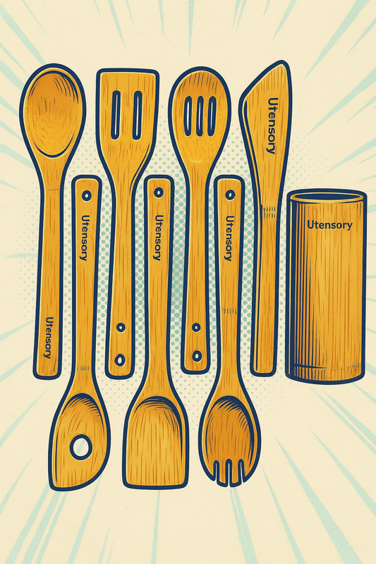 8-Piece Premium Bamboo Kitchen Utensil Set with Holder